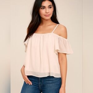 Lulu's Off Shoulder Light Peach Women's Size L Cropped Flowy Top